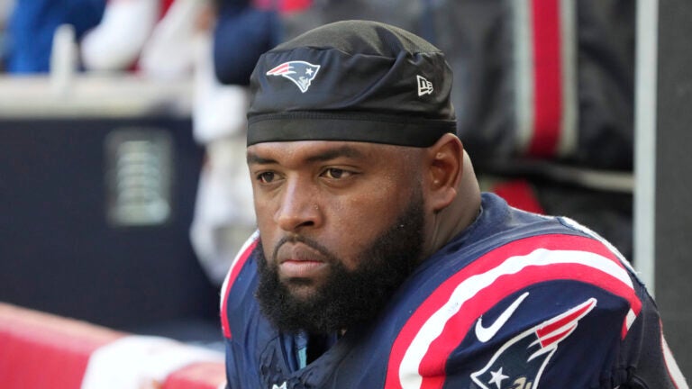 New England Patriots defensive tackle Davon Godchaux (92) gainst the Arizona Cardinals during the first half of an NFL football game, Sunday, Dec. 15, 2024, in Glendale, Ariz.