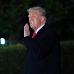 President Donald Trump arrives on the South Lawn of the White House, in Washington, Monday, Feb. 10, 2025.