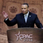FILE - Conservative commentator Dan Bongino speaks at the Conservative Political Action Committee annual conference in National Harbor, Md., March 6, 2014.