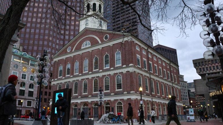Visitors pass through Faneuil Hall Marketplace in Boston, MA on Feb. 2, 2023