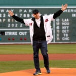 Bill Burr, who will become the first comedian to appear at Fenway Park when he performs on August 21st, threw out a ceremonial first pitch before the Red Sox-Toronto Blue Jays game.
