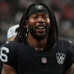 Las Vegas Raiders wide receiver Jakobi Meyers (16) during the first half of an NFL football game against the Denver Broncos, Sunday, Nov. 24, 2024, in Las Vegas.