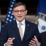 Speaker of the House Mike Johnson, R-La., meets with reporters as House Republicans push ahead with a go-it-alone strategy on an interim GOP spending bill that would keep federal agencies funded through Sept. 30, at the Capitol, in Washington, Tuesday, March 11, 2025.