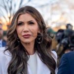 FILE - Homeland Security Secretary Kristi Noem speaks with reporters at the White House, Wednesday, Jan. 29, 2025, in Washington.