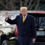 President Donald Trump waves before departing on Marine One from the South Lawn of the White House, Friday, March 7, 2025, in Washington.