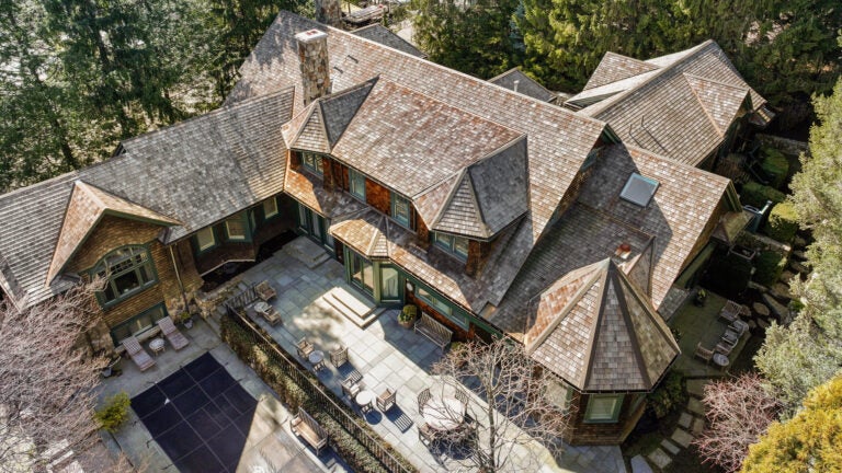 An aerial view of 130 Cabot St., Brookline.