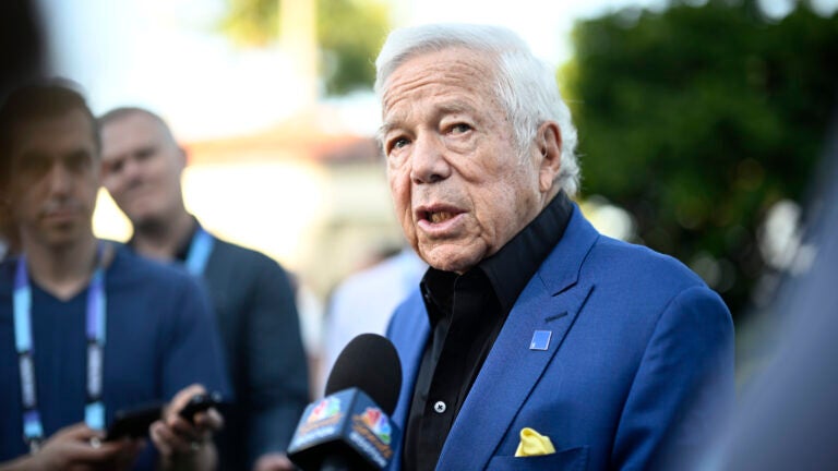 Robert Kraft spoke at an Everett community meeting about the proposed Revolution stadium
