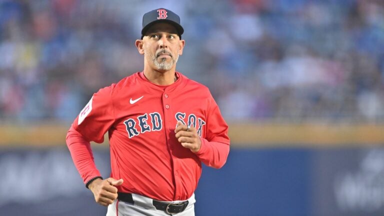 Monterrey, Mexico - March 24: The Manager Alex Cora of the Red Sox of Boston enters the field before the MLB Monterrey series between the Red Sox of Boston and Sultanes de Monterrey at Estadio Mobil Super on March 24, 2025 in Monterrey, Mexico.