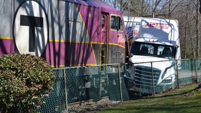 A Stoughton Line Commuter Rail train collided with a tractor-trailer at a Canton railroad crossing Wednesday.