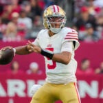 San Francisco 49ers quarterback Joshua Dobbs (5) during their NFL football game against the Arizona Cardinals Sunday, Jan. 5, 2025, in Glendale, Ariz.