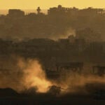An Israeli army tank maneuvers in the Gaza Strip.