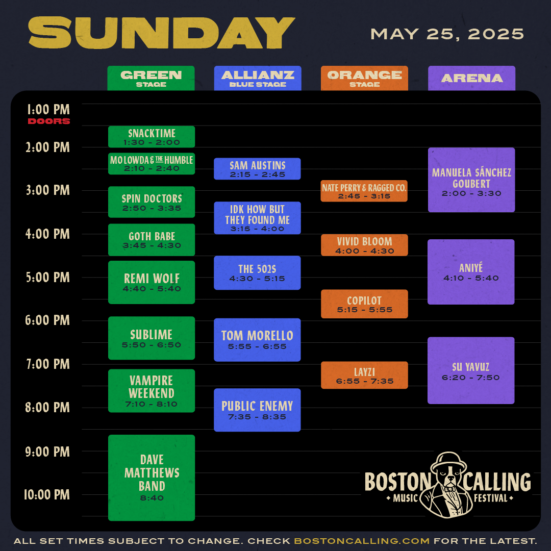 Boston Calling 2025 Sunday set times.