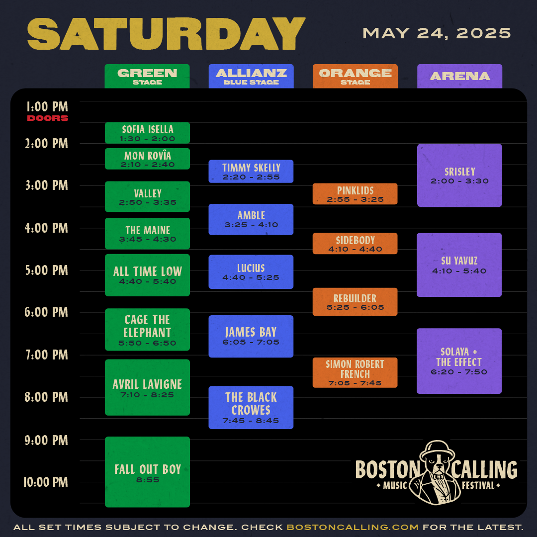 Boston Calling 2025 Saturday set times.