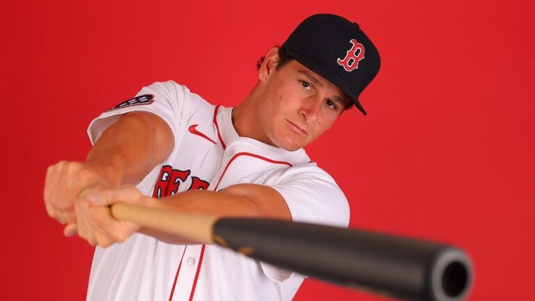 FORT MYERS, FLORIDA - FEBRUARY 18: Roman Anthony #48 of the Boston Red Sox poses for a portrait during photo day at JetBlue Park at Fenway South on February 18, 2025 in Fort Myers, Florida.