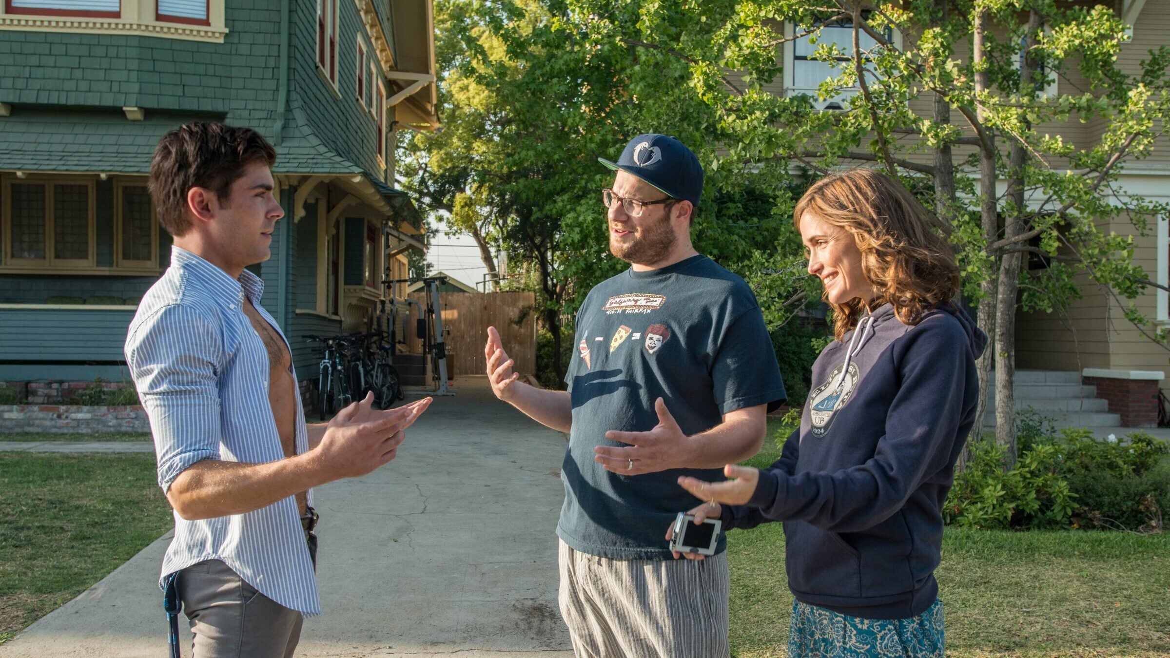 Zac Efron, Seth Rogen, and Rose Byrne in "Neighbors."