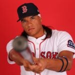 FORT MYERS, FLORIDA - FEBRUARY 18: Jhostynxon Garcia #91 of the Boston Red Sox poses for a portrait during photo day at JetBlue Park at Fenway South on February 18, 2025 in Fort Myers, Florida.