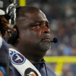 Tennessee Titans assistant head coach Terrell Williams looks out from the sideline in the second half of an NFL preseason football game against the New England Patriots, Aug. 25, 2023, in Nashville, Tenn.