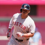 The Red Sox's Rafael Devers runs the bases after hitting a two-run home run during the sixth inning.