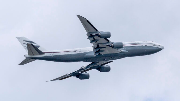 FILE - A 13-year-old private Boeing aircraft that President Donald Trump toured on Saturday to check out new hardware and technology features, and highlight the aircraft maker's delay in delivering updated versions of the Air Force One presidential aircraft.