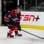 LONDON, ONTARIO - NOVEMBER 26: Forward Michael Misa #77 of the Saginaw Spirit during the morning skate prior to the CHL USA Prospects Challenge at Canada Life Place on November 26, 2024 in London, Ontario.
