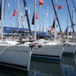 Sailboats lined up in Newport