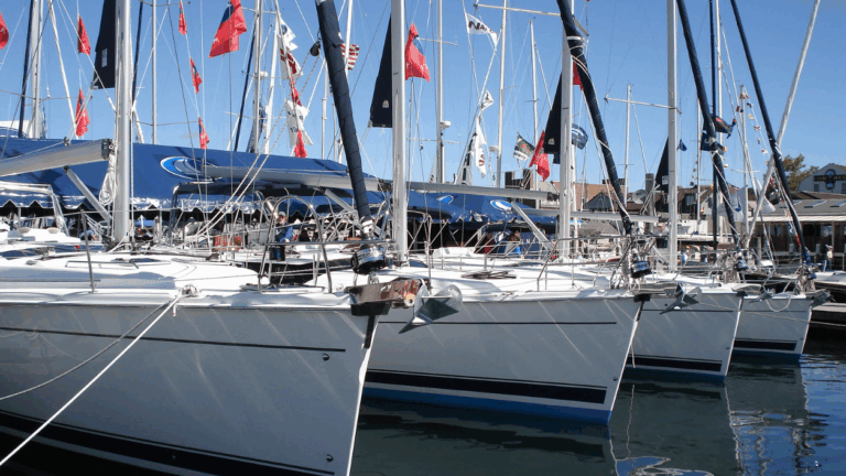 Sailboats lined up in Newport