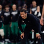 Boston Celtics head coach Joe Mazzulla uring the fourth quarter in game five of the NBA Eastern Conference playoffs against the Orlando Magic at TD Garden. (