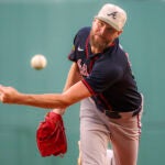 Chris Sale #51 starting pitcher for the Atlanta Braves delivers a pitch against the Boston Red Sox during first inning MLB action at Fenway Park on May 16, 2025.