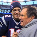 12/14/14 Foxborough, MA: Patriots quarterback Tom Brady and head coach Bill Belichick share a moment as the final seconds tick off the clock in their victory, which gave them their 6th straight AFC East title. The New England Patriots hosted the Miami Dolphins in a regular season NFL game at Gillette Stadium.