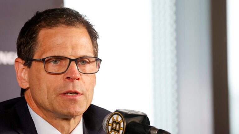Boston Bruins general manager Don Sweeney speaks to the media during an NHL hockey news conference to introduce Marco Sturm as the team's new coach, Tuesday, June 10, 2025, in Boston.