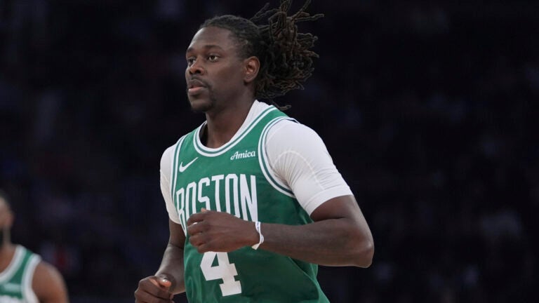 Boston Celtics' Jrue Holiday (4) during the second half of Game 6 in the Eastern Conference semifinals of the NBA basketball playoffs against the New York Knicks Friday, May 16, 2025, in New York.