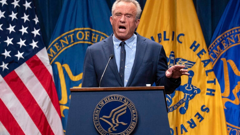 FILE - Health and Human Services Secretary Robert F. Kennedy Jr. speaks during a news conference on the Autism report by the CDC at the Hubert Humphrey Building Auditorium in Washington, April 16, 2025.