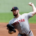 Red Sox pitcher Garrett Crochet throws during the first inning.