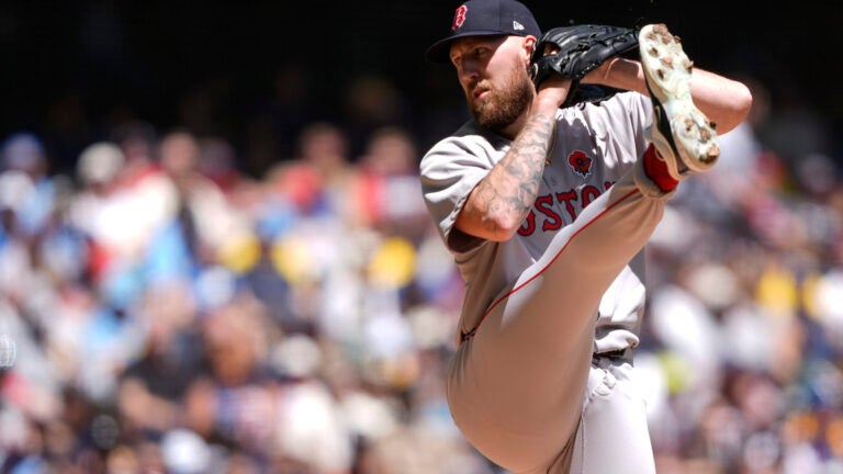 Boston Red Sox's Garrett Crochet pitches during the first inning of a baseball game against the Milwaukee Brewers, Monday, May 26, 2025, in Milwaukee.