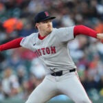Boston Red Sox pitcher Hunter Dobbins throws against the San Francisco Giants during the first inning of a baseball game in San Francisco, Friday, June 20, 2025.