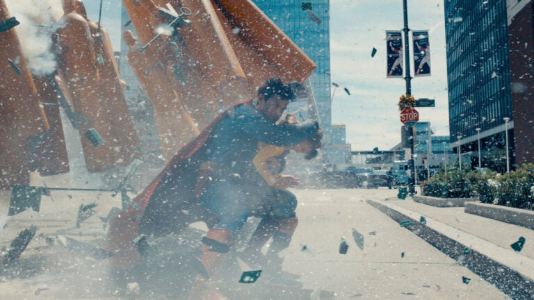 Superman -- This image released by Warner Bros. Pictures shows David Corenswet in a scene from "Superman."