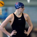 FILE - University of Pennsylvania athlete Lia Thomas prepares for the 500 meter freestyle event at the NCAA Swimming and Diving Championships on March 17, 2022, at Georgia Tech in Atlanta.