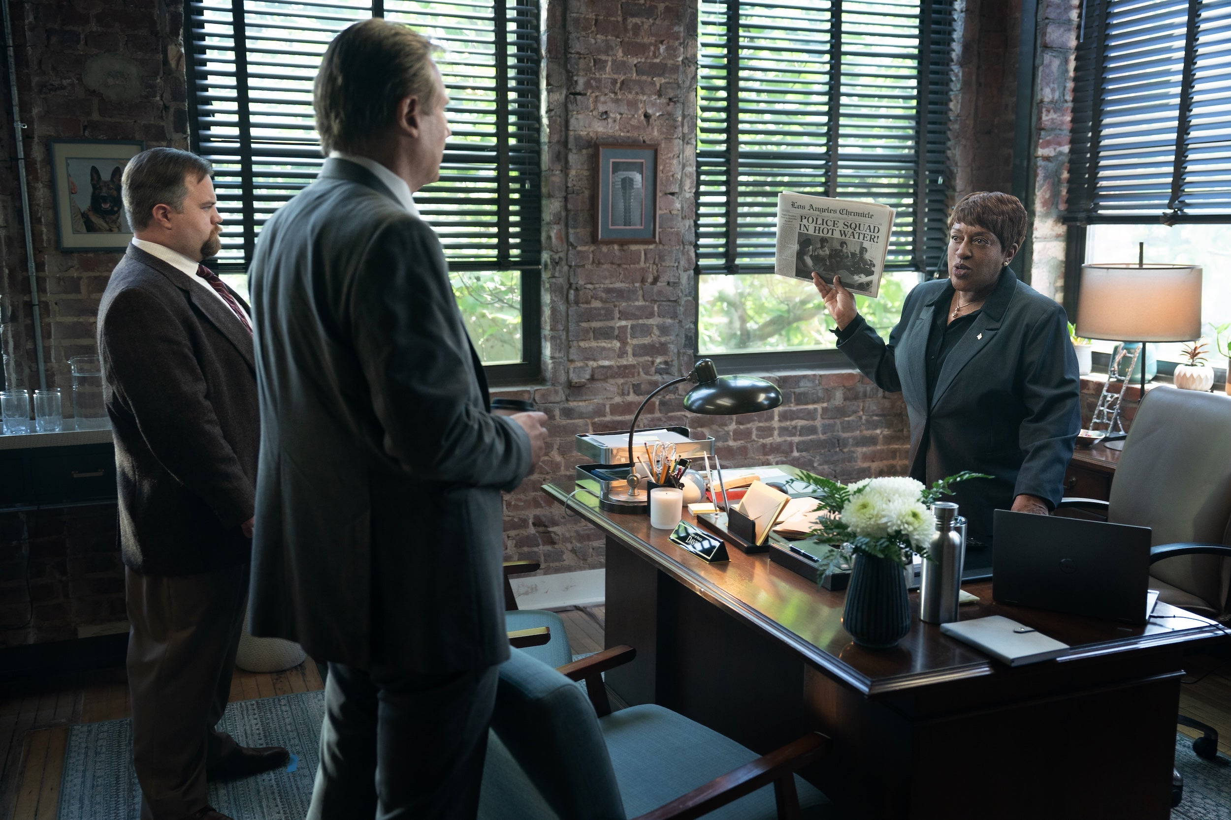 Liam Neeson plays Frank Drebin Jr., Paul Walter Hauser plays Ed Hocken Jr. and CCH Pounder plays Chief Davis in "The Naked Gun."