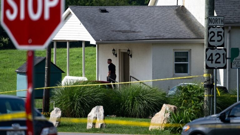 Kentucky -- Police assess the scene after a shooting at Richmond Road Baptist Church on July 13, 2025 in Lexington, Kentucky.