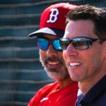 Boston Red Sox manager Alex Cora and Boston Red Sox Chief Baseball Officer Craig Breslow watch live batting practice. Boston Red Sox Spring Training.