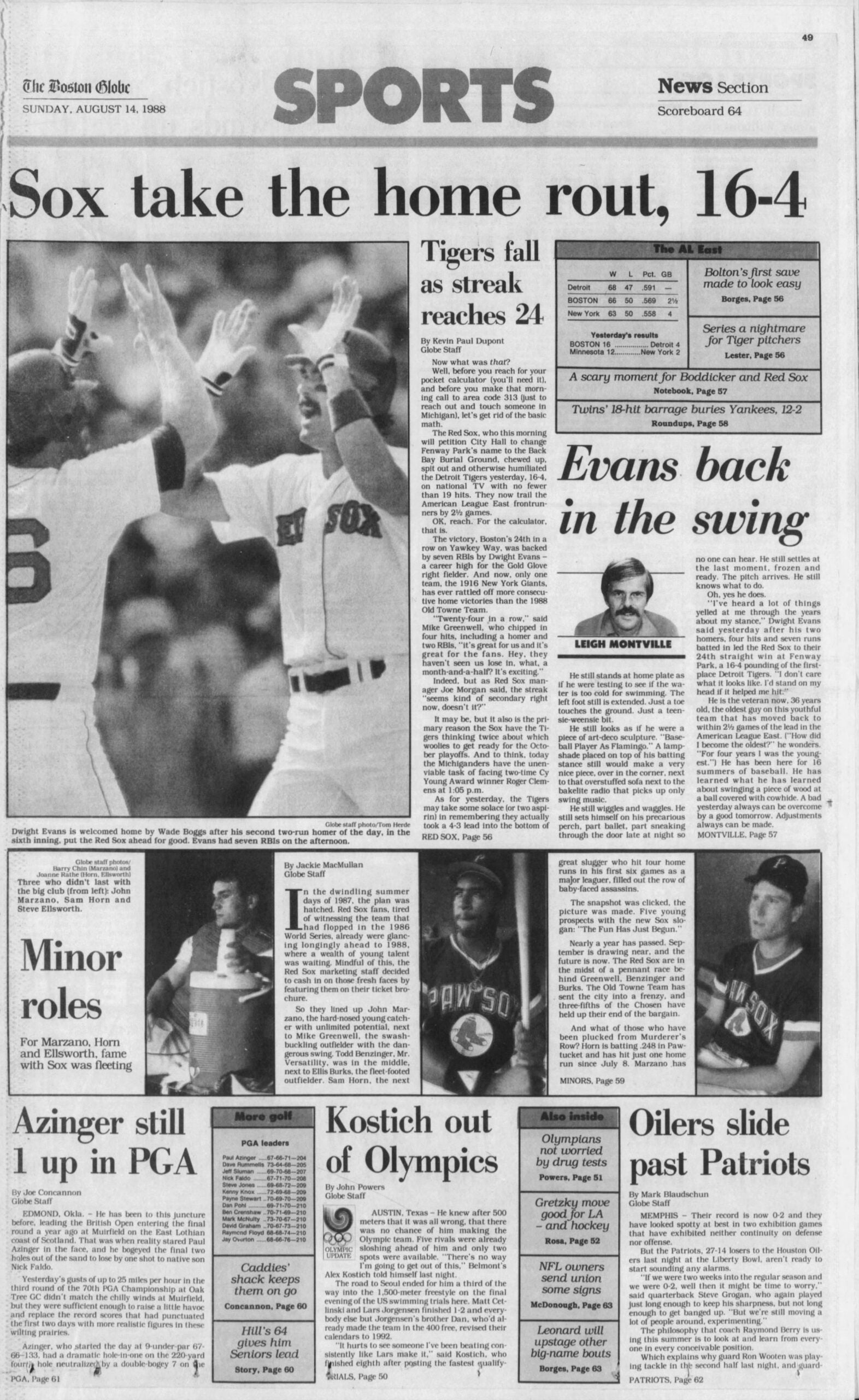 1988 Boston Globe Sports Red Sox Dwight Evans