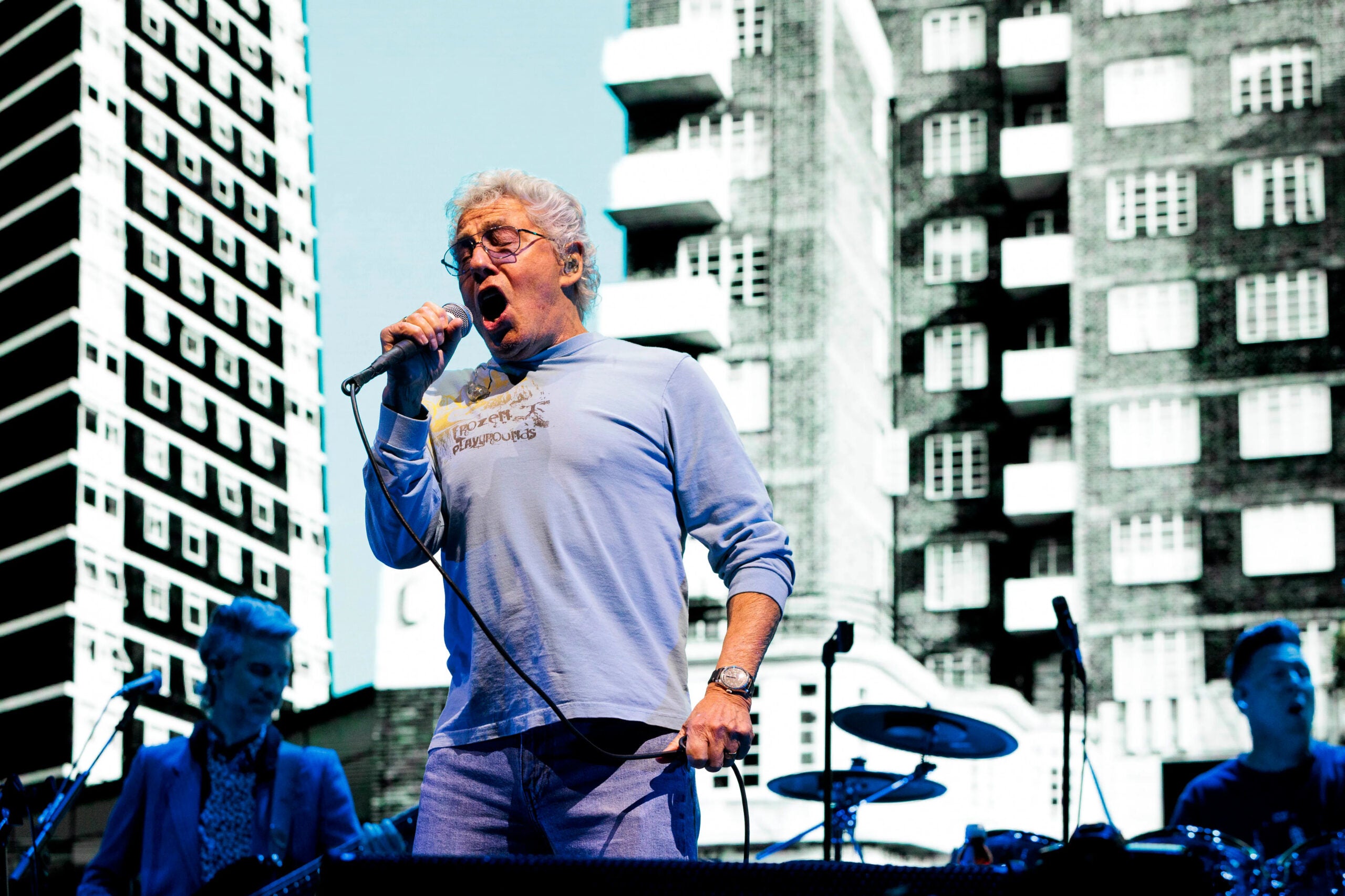 Roger Daltrey, co-founding member and lead singer of The Who, sings during the band’s performance of “Substitute” at Fenway Park on Aug. 26, 2025. 