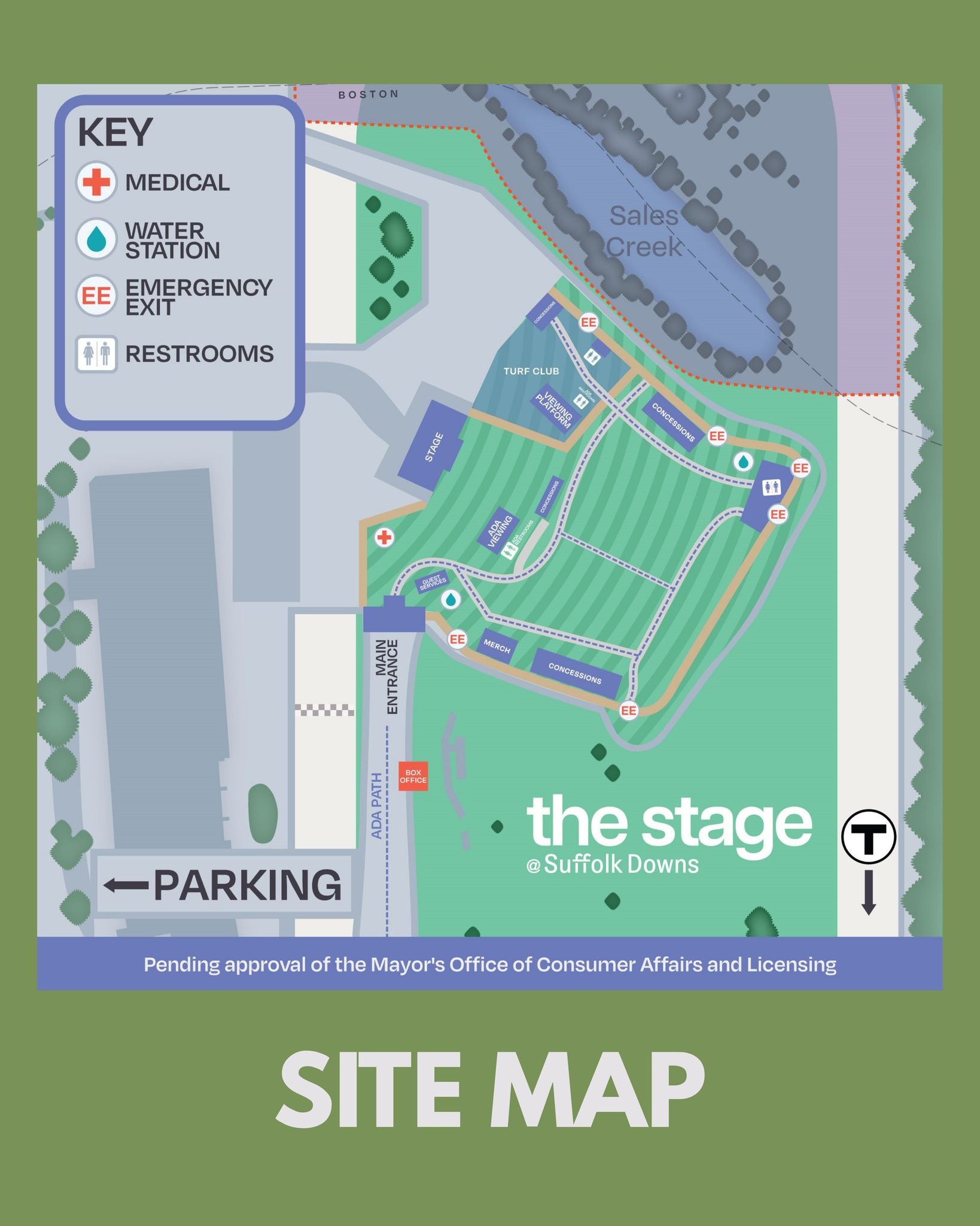 The Stage at Suffolk Downs sitemap for Seisiún, an Irish music festival in Boston.