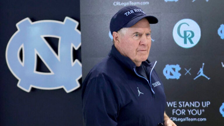 North Carolina coach Bill Belichick arrives for an NCAA college football press conference, March 5, 2025, in Chapel Hill, N.C.