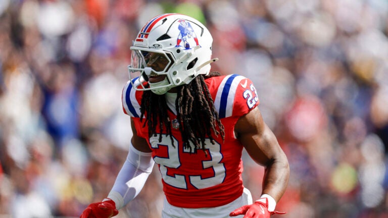 New England Patriots safety Kyle Dugger (23) drops into coverage during the first half of an NFL football game against the Pittsburgh Steelers, Sunday, Sept. 21, 2025, in Foxborough, Mass.