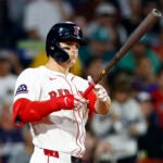 Boston, MA- 9/2/25- Boston Red Sox right fielder Roman Anthony (19) at bat during the fourth inning at Fenway Park on Sept. 2, 2025.