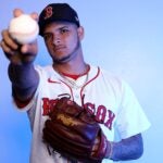 FORT MYERS, FLORIDA - FEBRUARY 20: Luis Perales #93 of the Boston Red Sox poses for a portrait at JetBlue Park at Fenway South on February 20, 2024 in Fort Myers, Florida.