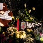 A makeshift memorial is seen on the campus of Brown University.