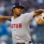 Boston Red Sox starting pitcher Brayan Bello (66) pitches during the first inning of Game 2 of the Wild Card playoff series at Yankee Stadium on Oct. 1, 2025, in New York.