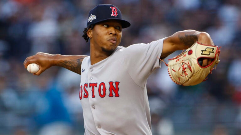 Boston Red Sox starting pitcher Brayan Bello (66) pitches during the first inning of Game 2 of the Wild Card playoff series at Yankee Stadium on Oct. 1, 2025, in New York.